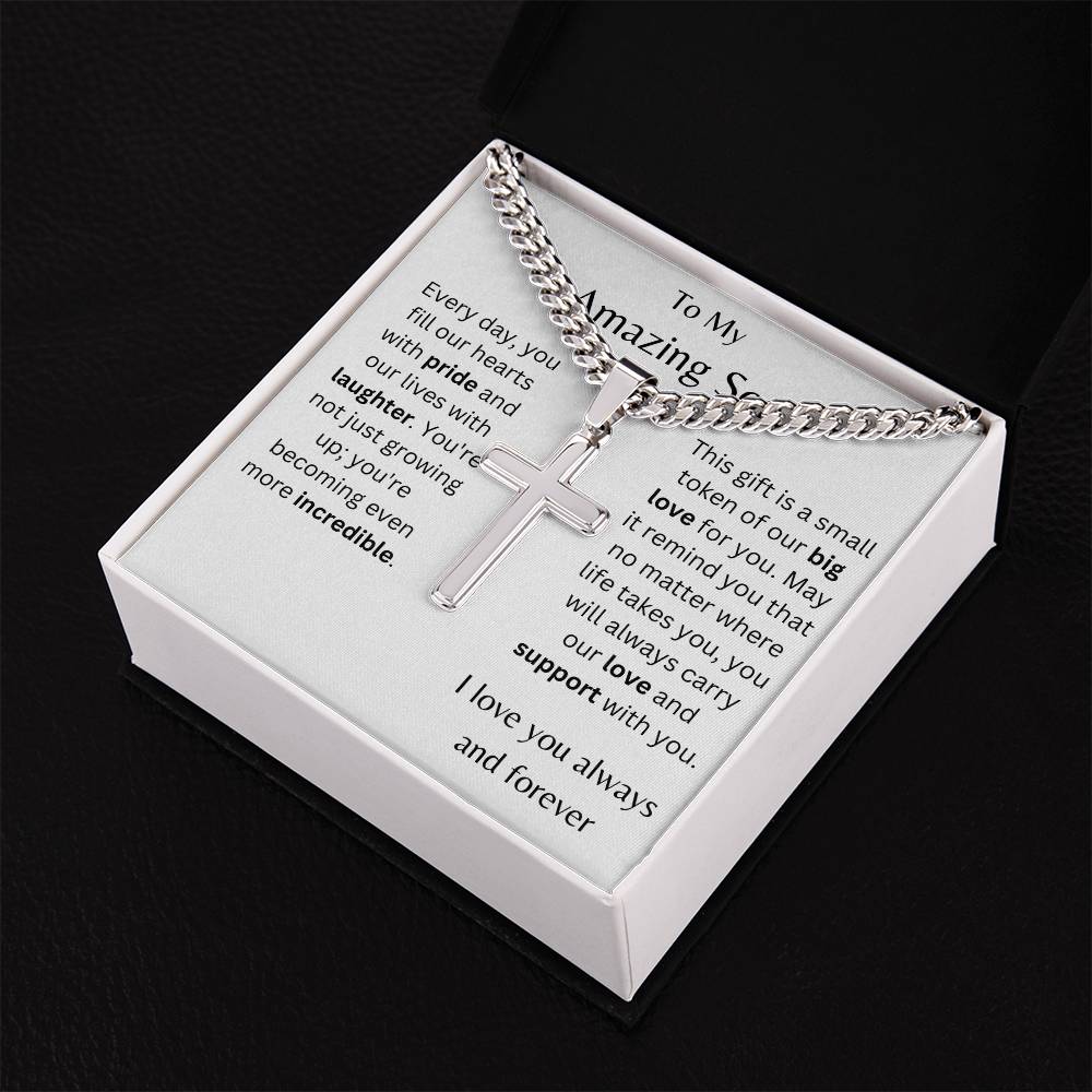 To My Amazing Son Personalized Steel Cross Necklace