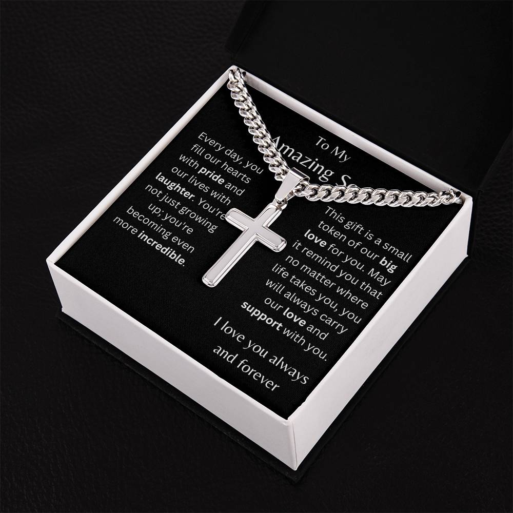 To My Amazing Son Personalized Steel Cross Necklace