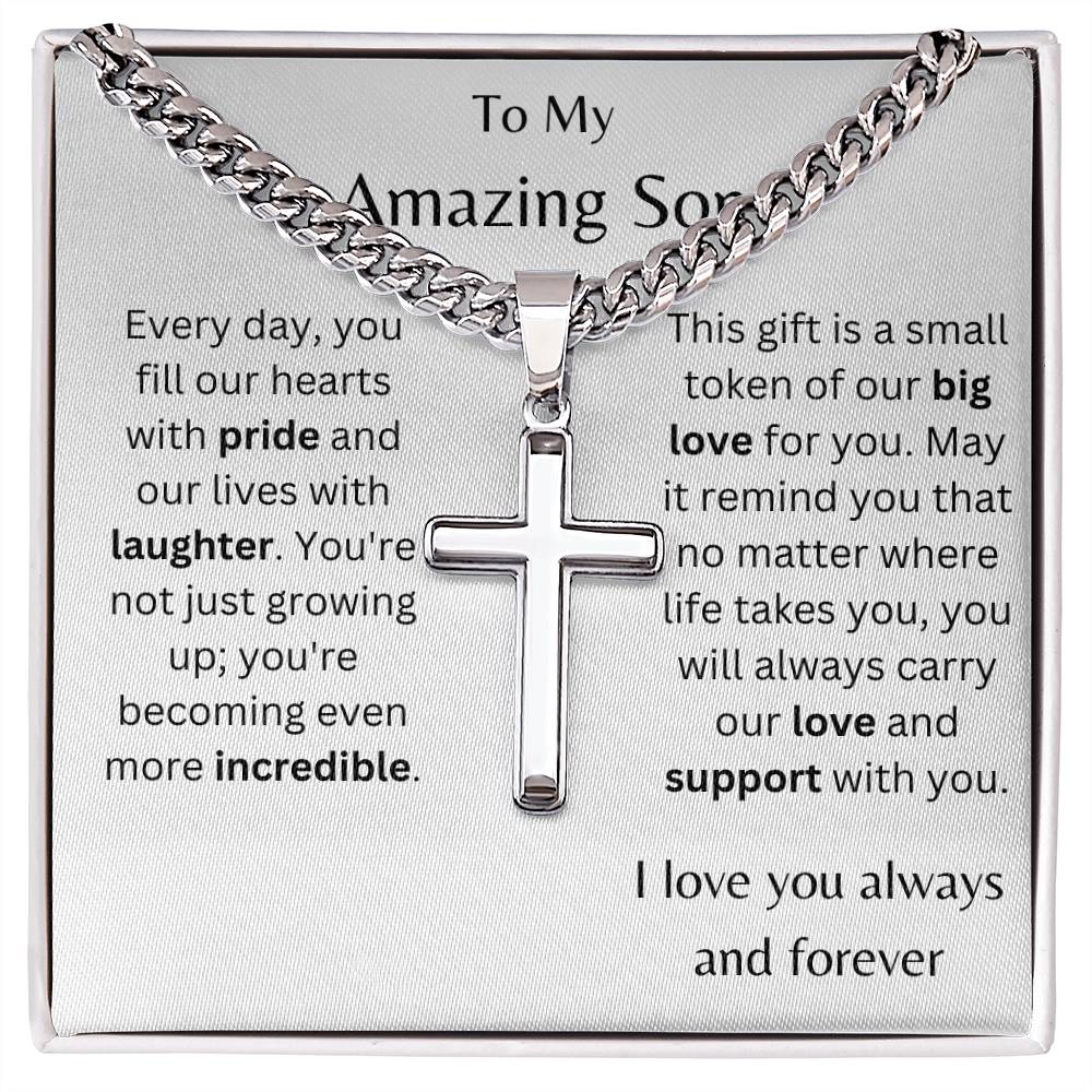 To My Amazing Son Personalized Steel Cross Necklace