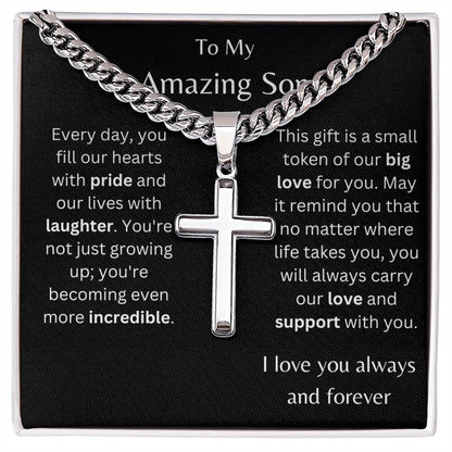 To My Amazing Son Personalized Steel Cross Necklace