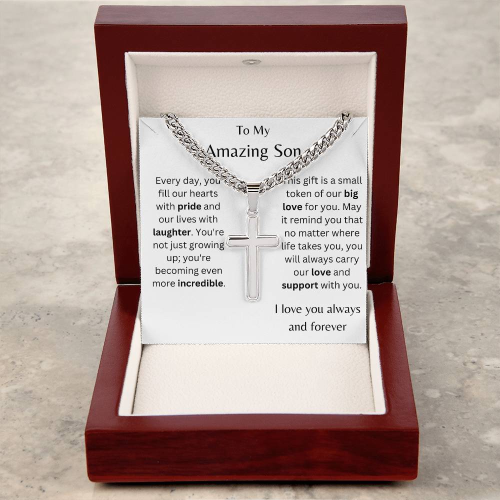 To My Amazing Son Personalized Steel Cross Necklace