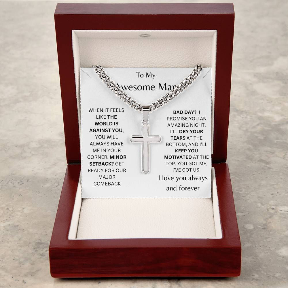 To My Awesome Man Personalized Steel Cross Necklace