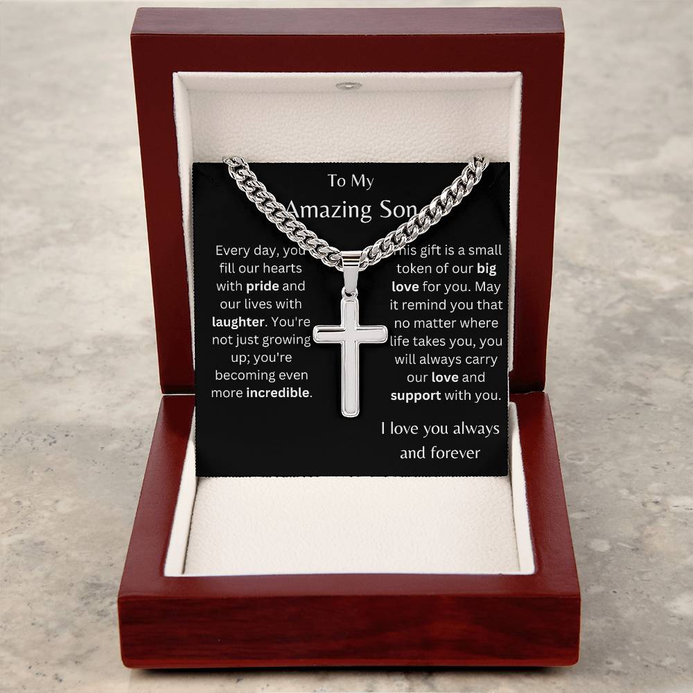 To My Amazing Son Personalized Steel Cross Necklace