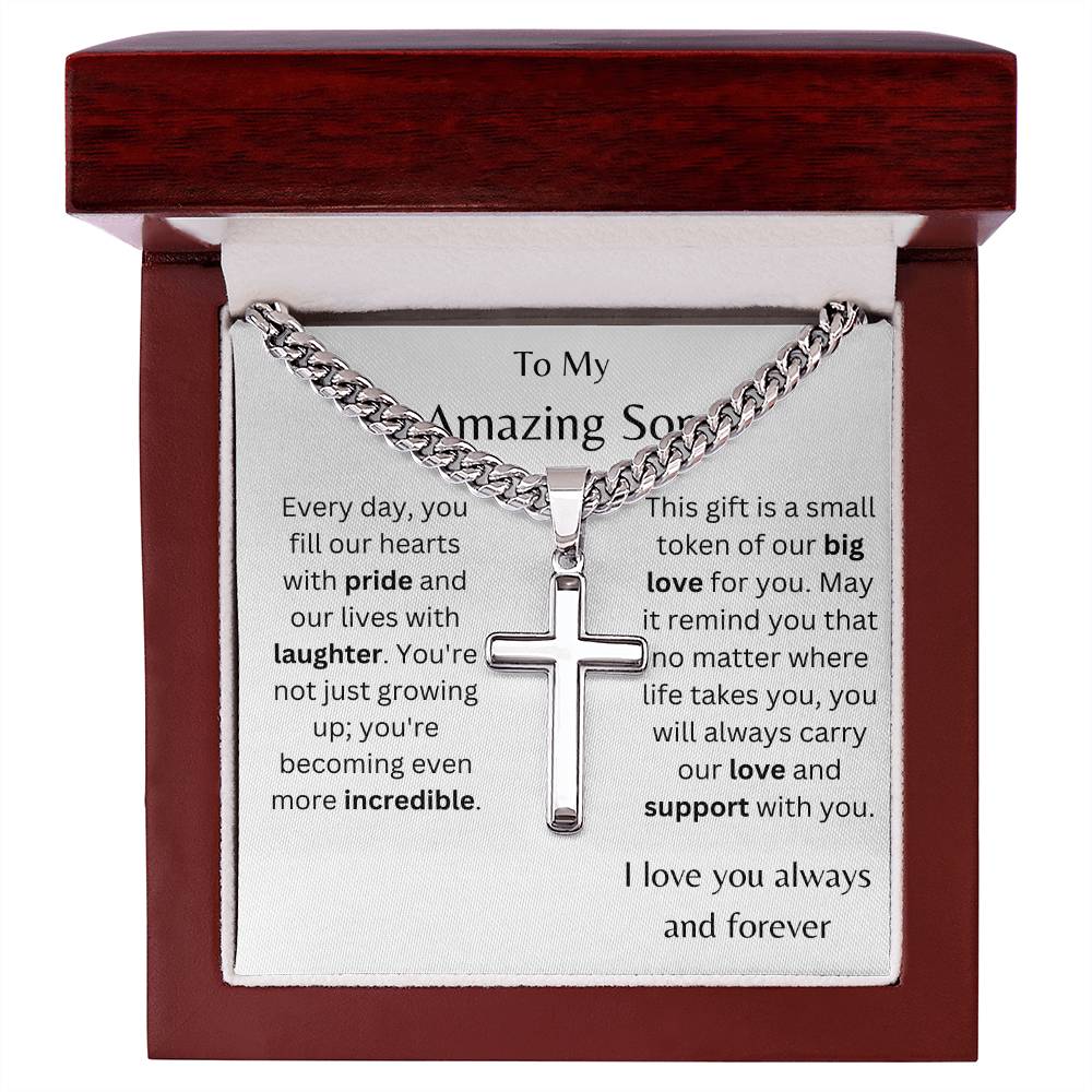 To My Amazing Son Personalized Steel Cross Necklace