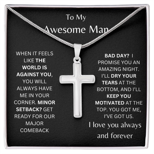 To My Awesome Man Stainless Cross Necklace